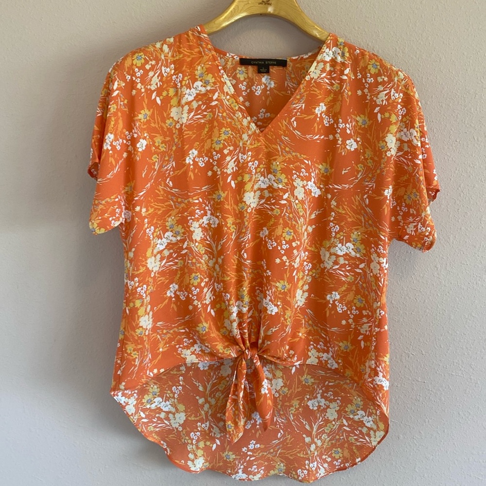 Cynthia Steefe short sleeve blouse with knot tie front